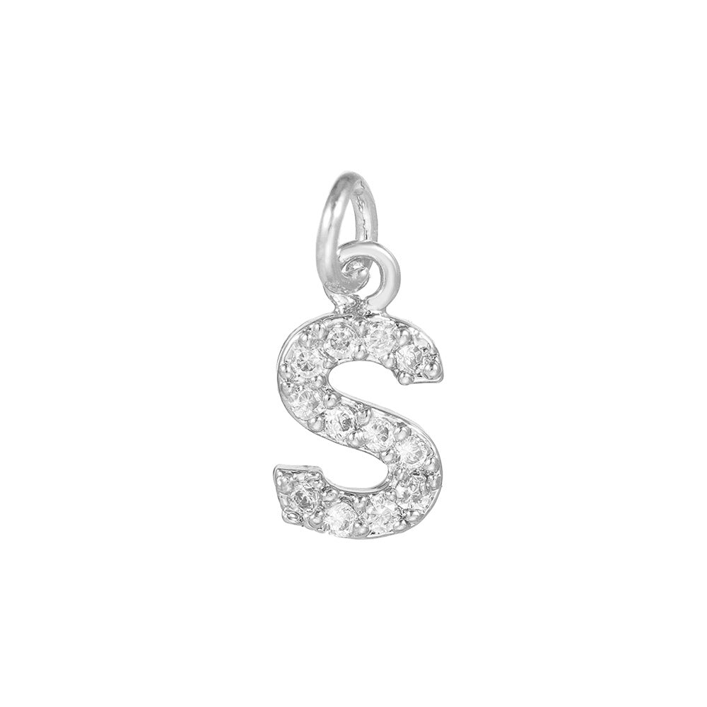 14K Gold Plated Brass Letter Pendant with Cubic Zirconia Charm Bar