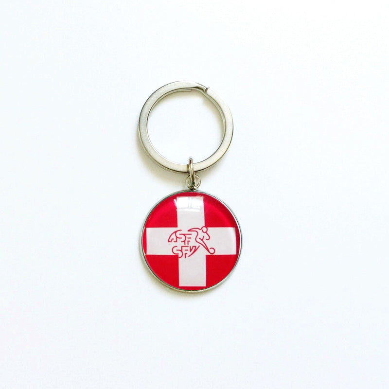 Sporty Round Stainless Steel Keychain National Football Team Souvenir Gift