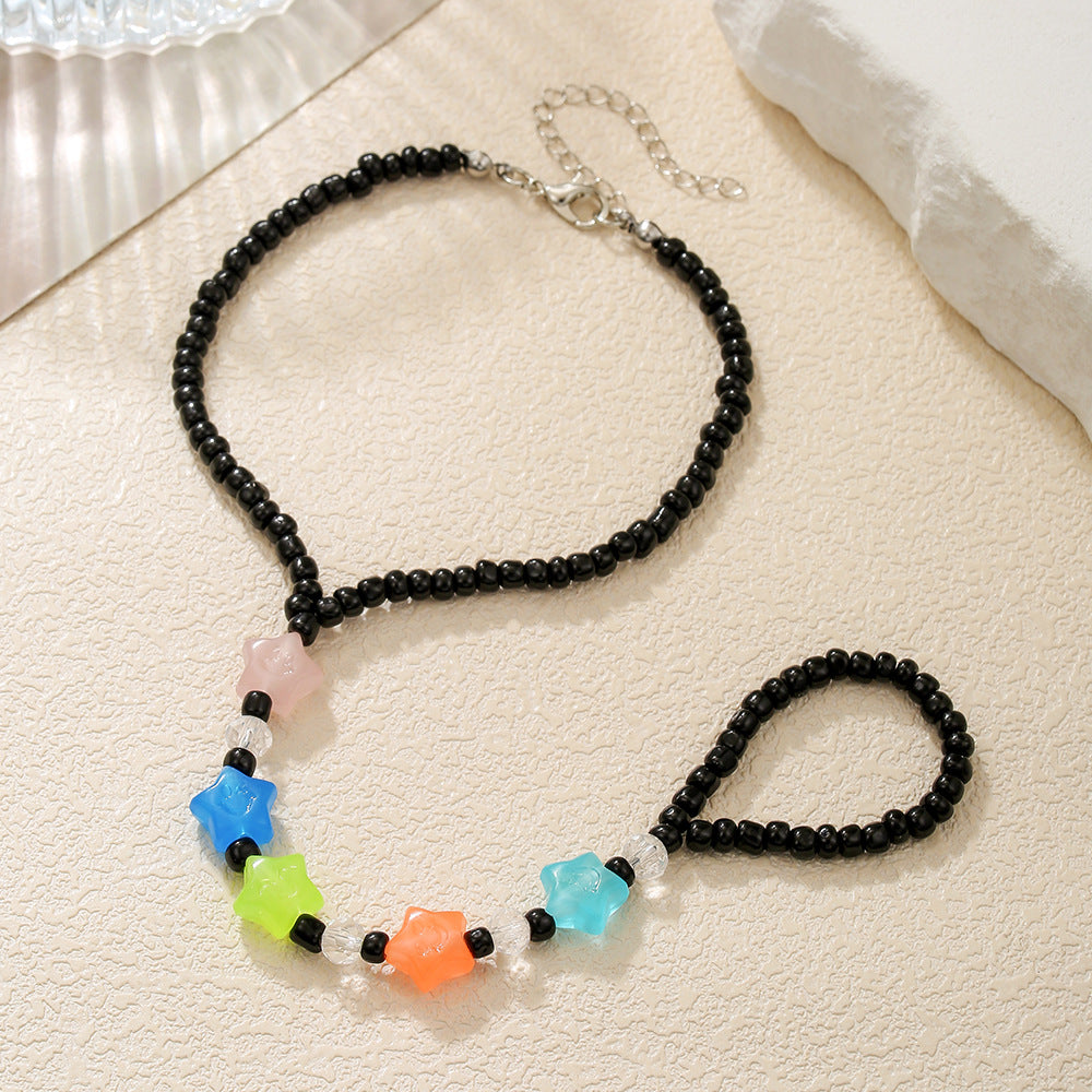 Minimalist Geometric Star Glass Beads Adjustable Anklet for Women