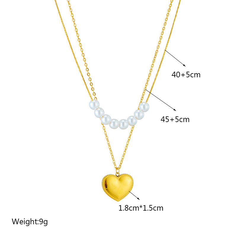 Collana Pendente Minimalista a Doppio Strato a Cuore in Acciaio al Titanio con Finitura Placcata per Donne
