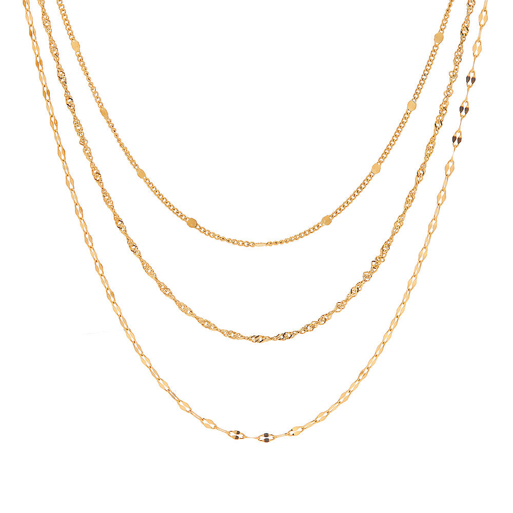 Collana a tre strati minimalista da donna con ciondolo in acciaio inossidabile e placcatura in oro 18 carati, stile catena snake