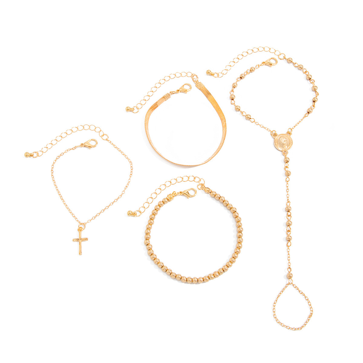 Minimalist Zinc Alloy Plated Cross Snake Chain Bracelet with CCB Beads for Women