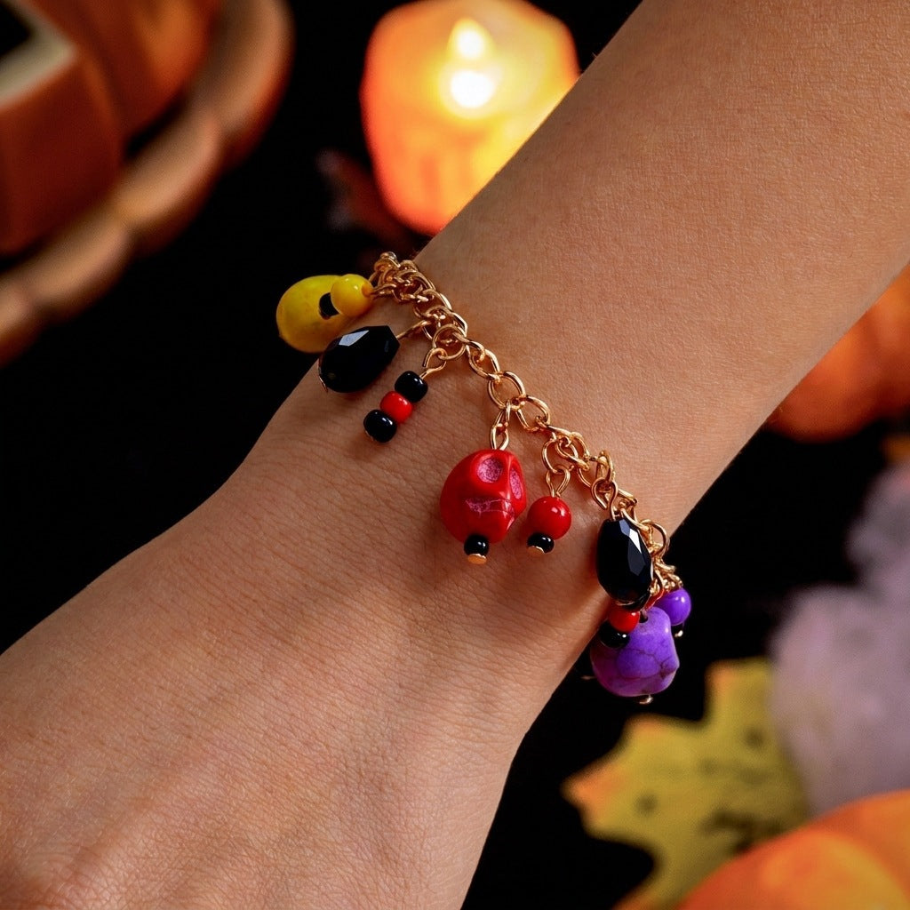Gothic Drip Oil Plated Alloy Charm Bracelet with Cartoon Halloween Pendants for Unisex Party Jewelry