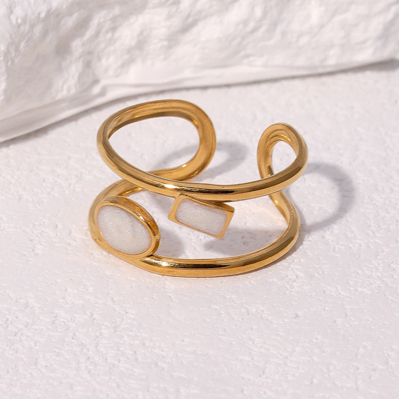 Vintage Minimalist Geometric Open Ring 18K Gold Plated Stainless Steel Jewelry for Women