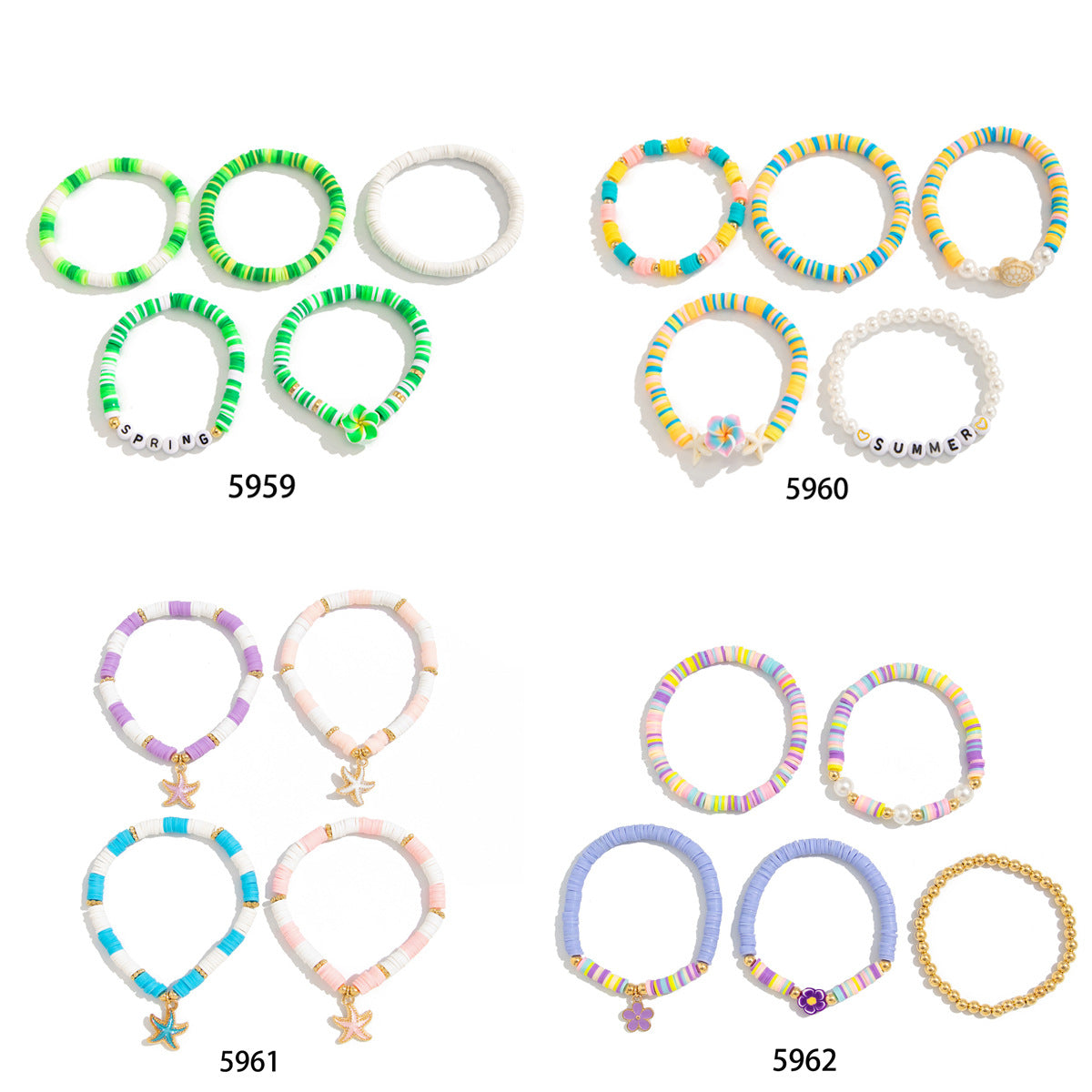 Sweet Floral Letter Resin Plated Bracelet Set for Women