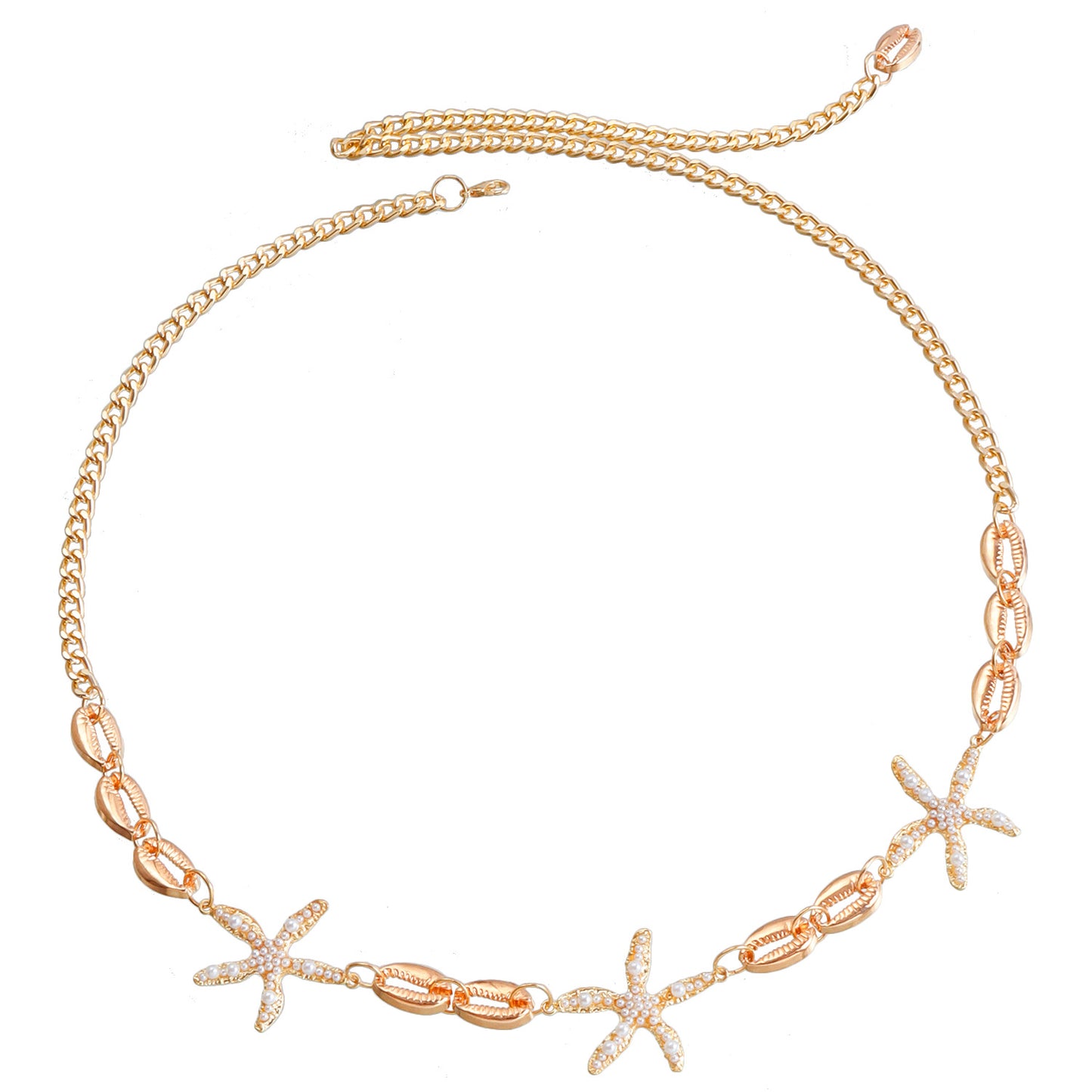 Punk Style Starfish and Seashell Pendant Single-Layer Waist Chain for Women Metallic Body Chain