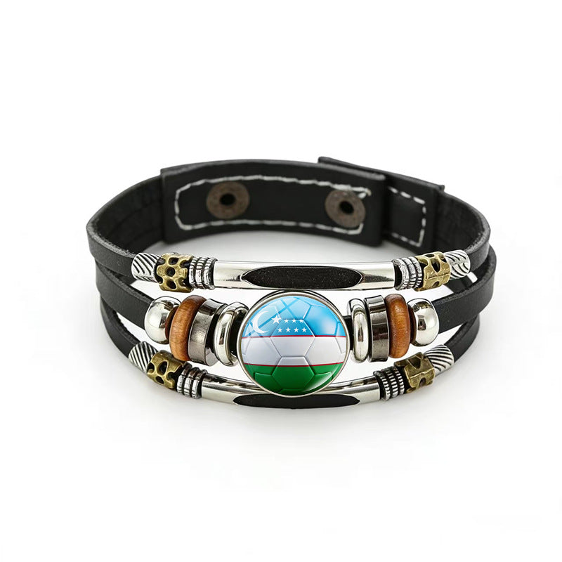 Bracciale unisex vintage in pelle placcata con forme geometriche, multistrato, intrecciato
