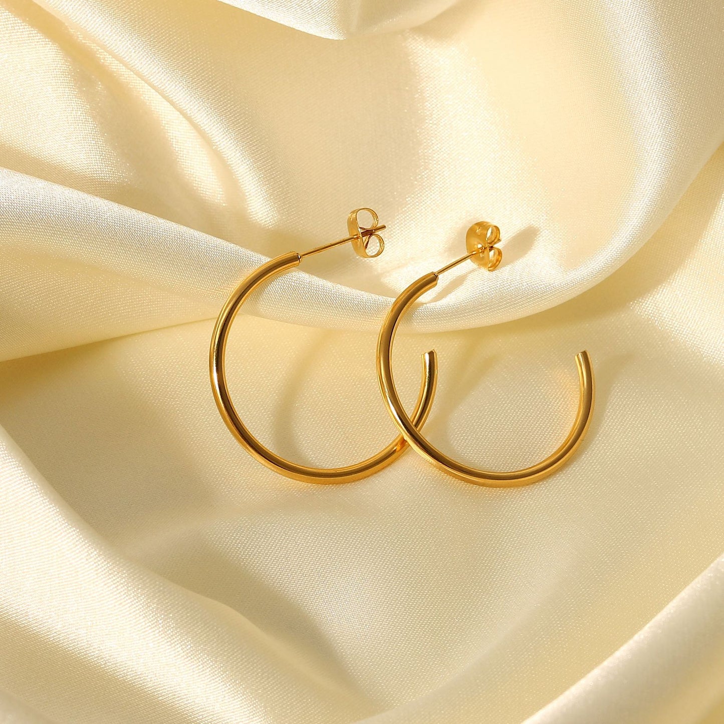 Minimalist Geometric C-Shaped Titanium Steel Earrings with 18K Gold Plating for Women