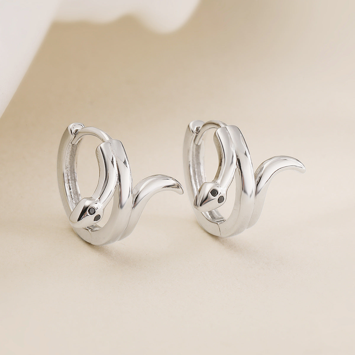 Minimalist Retro Snake-Shaped Hoop Earrings for Women Made of Brass with 18K Gold Plating and Micro-Pavé Detailing