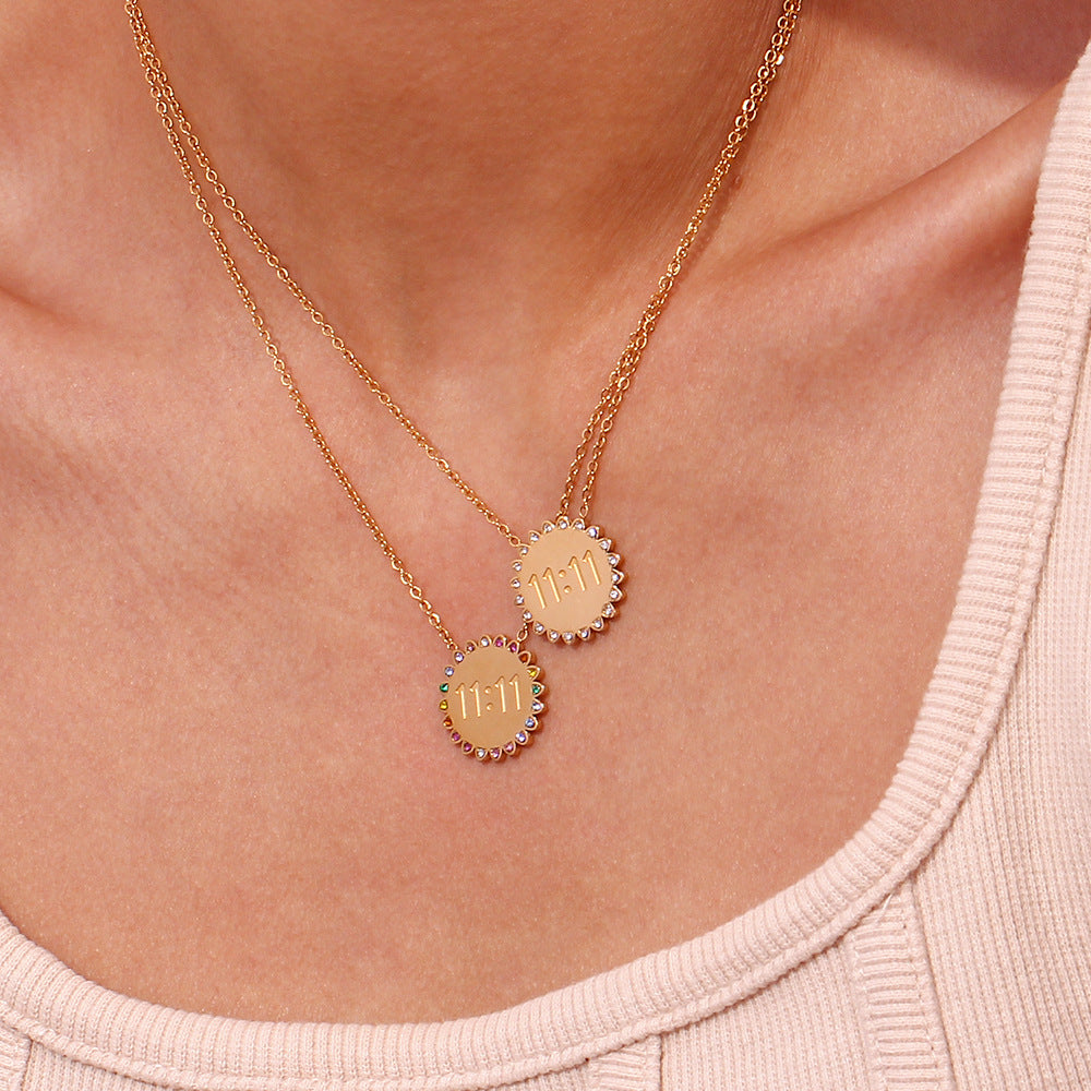 Minimalist Sunflower Pendant Necklace in Stainless Steel with 18K Gold Plating and Micro-Paved Rhinestones
