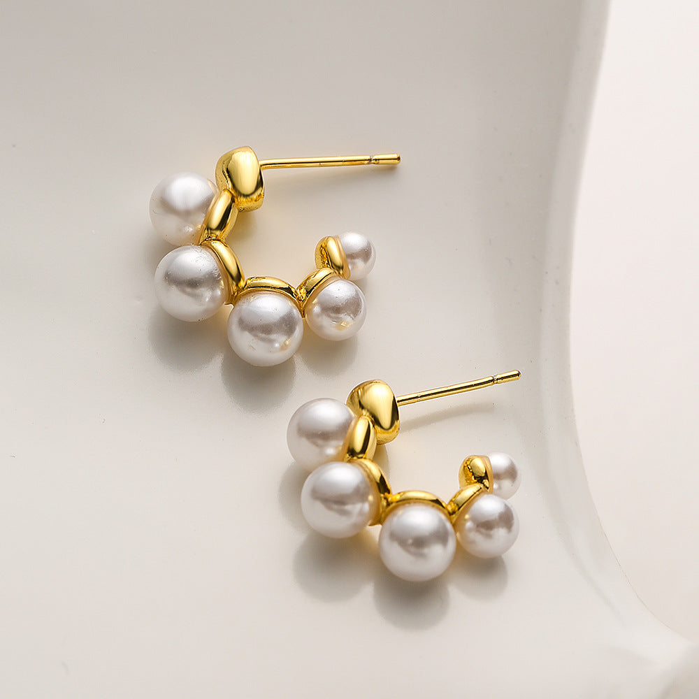 Minimalist Geometric Copper Earrings with 18K Gold Plating and Pearl Accents for Women