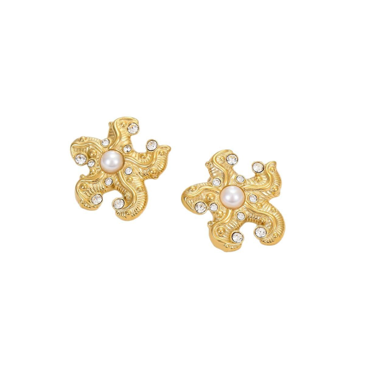 Pendientes de acero inoxidable de moda con forma de estrella de mar y coral con acabado chapado para mujer