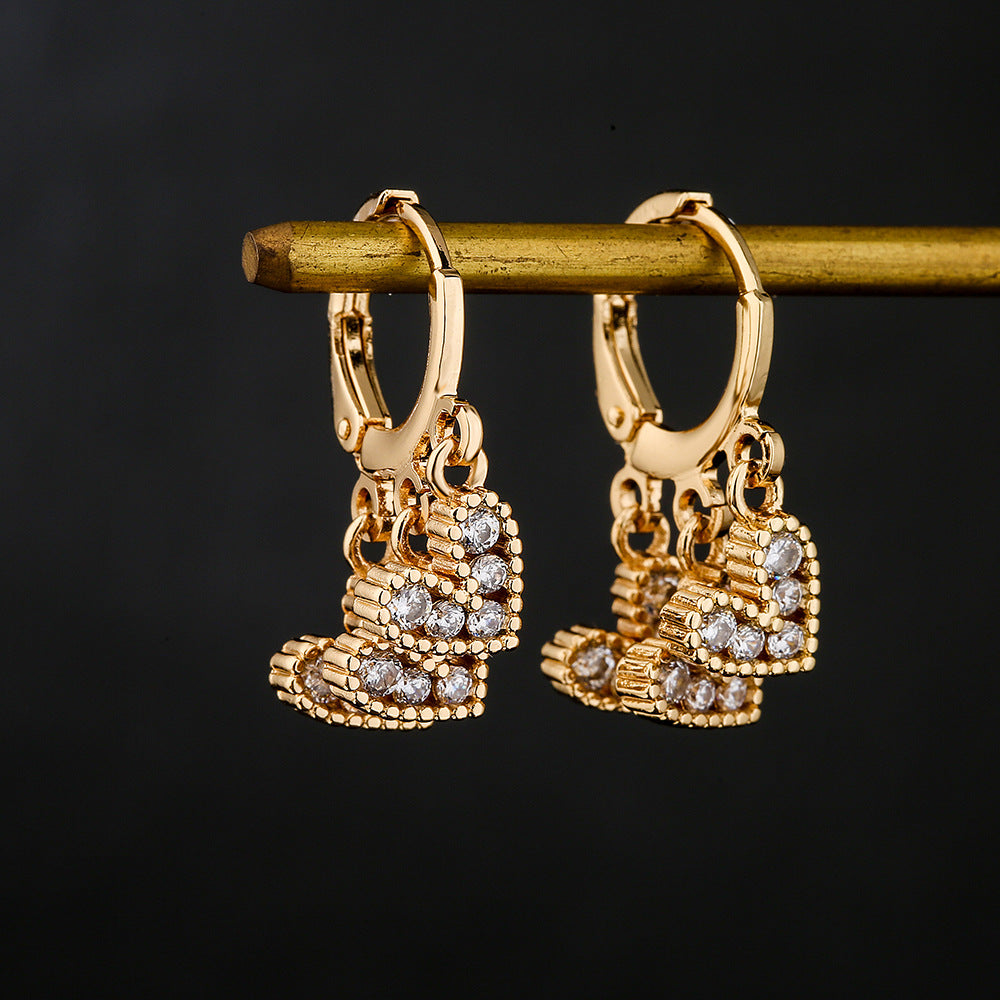 Minimalist Heart-Shaped Copper Earrings with 18K Gold Plating and Micro-Paved Zirconia for Women
