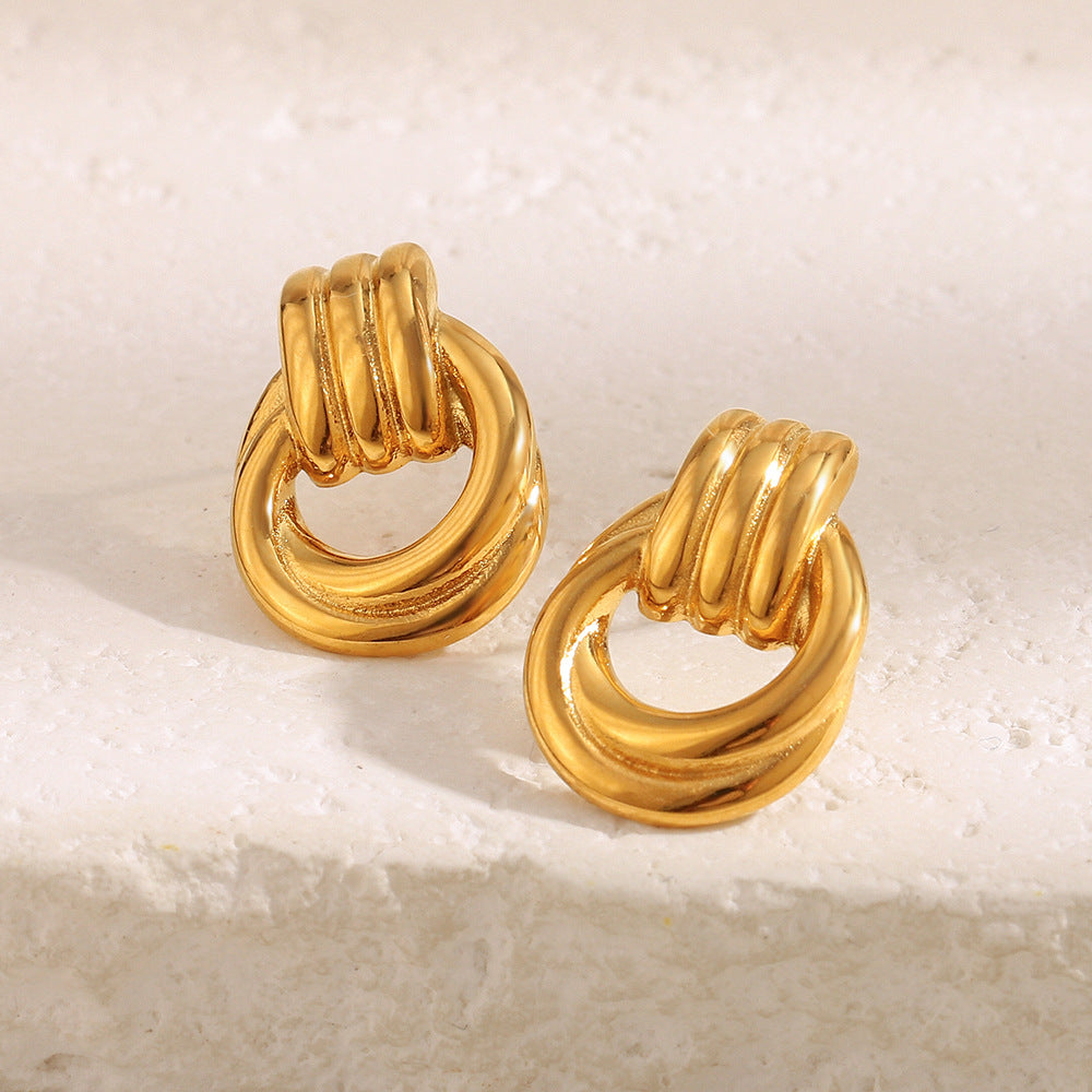 Pendientes minimalistas geométricos de acero inoxidable con baño de oro de 18 quilates para mujer