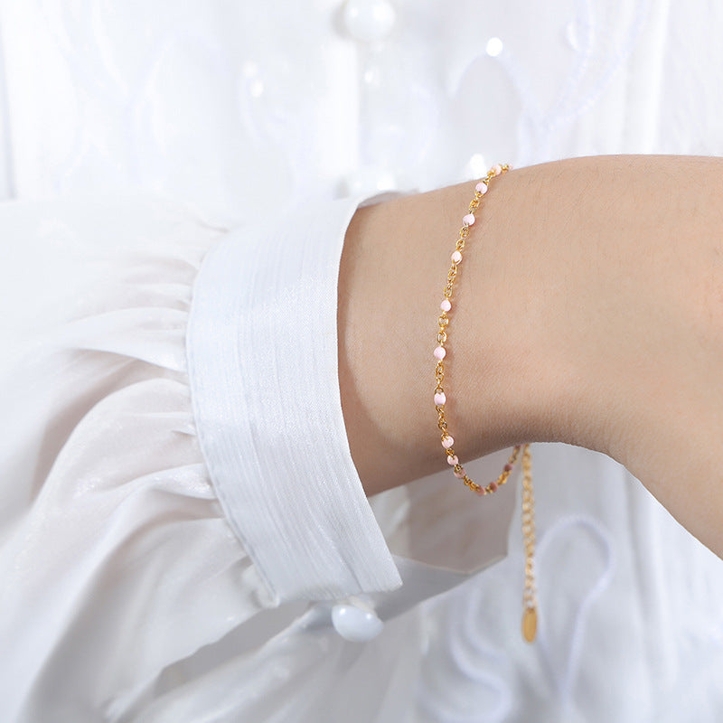 Conjunto minimalista de collar y pulsera de cadena con eslabones O de acero de titanio y detalles de esmalte para mujer