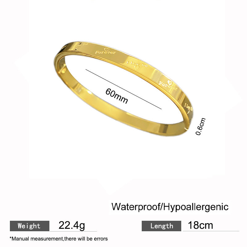 Minimalist Geometric Letter Titanium Steel Plated Bracelet for Women