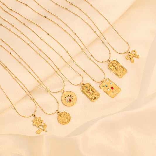 Collar con colgante de mano de rosa geométrica vintage de acero inoxidable con diseño inspirado en el tarot