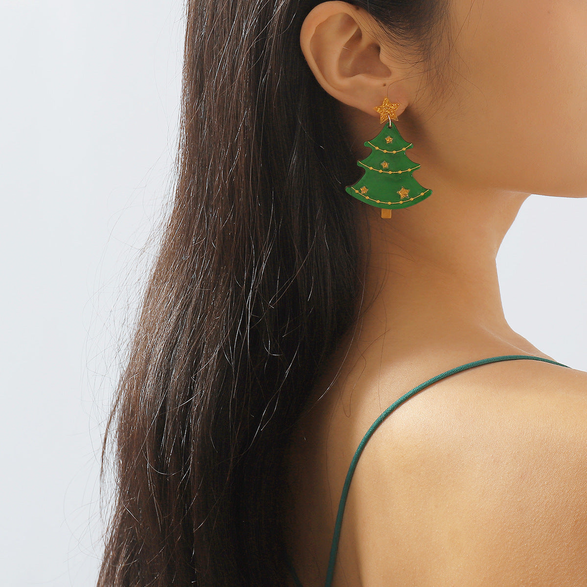 Pendientes de Árbol de Navidad Geométricos de Acrílico Dulces y Frescos para Mujer Joyería Festiva Hecha a Mano