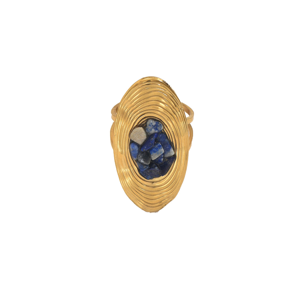 Anillo abierto geométrico minimalista para mujer en cobre con incrustaciones de cristal azul estilo de lujo