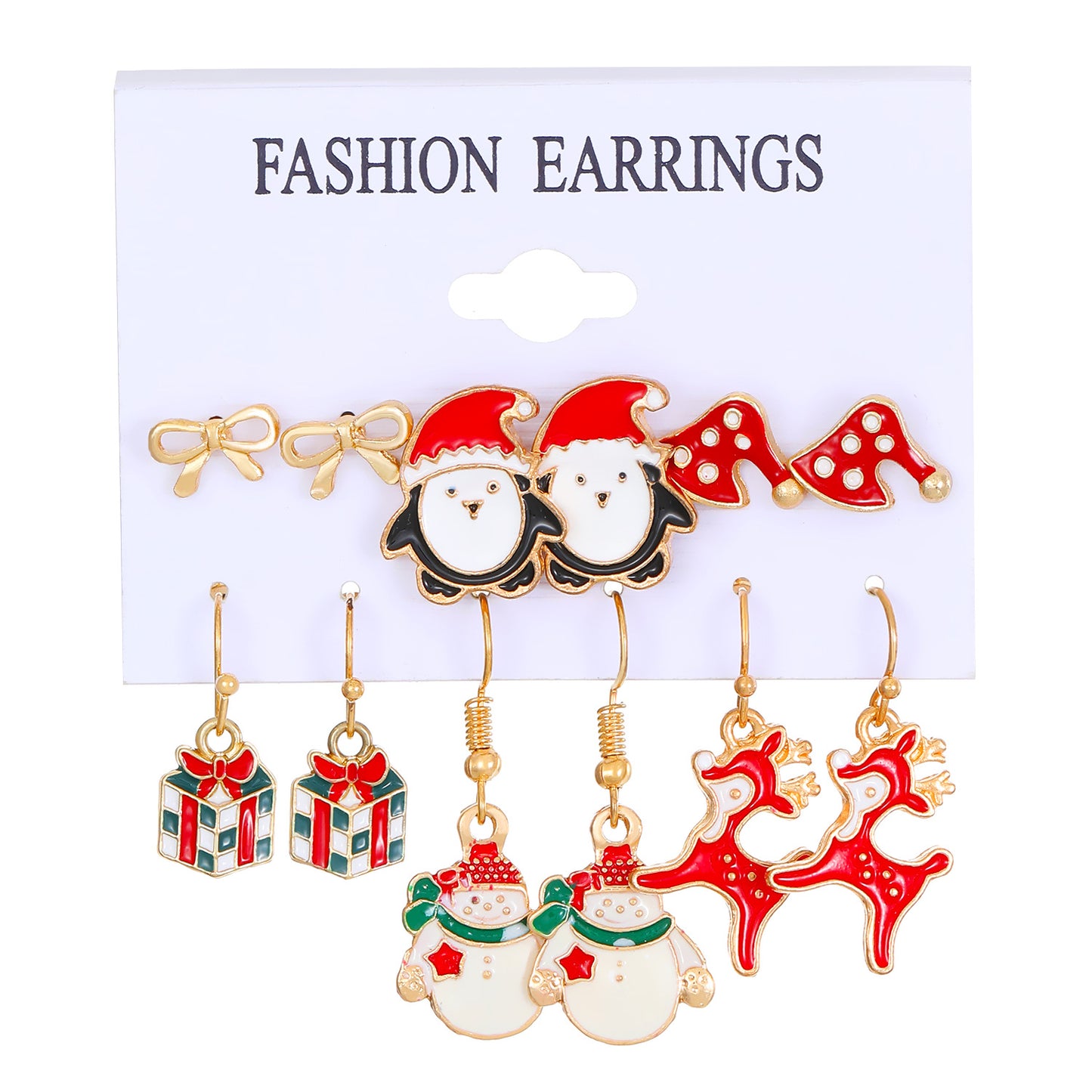 Set de pendientes de aleación con motivos navideños de muñeco de nieve, copo de nieve, reno y árbol de Navidad para mujer