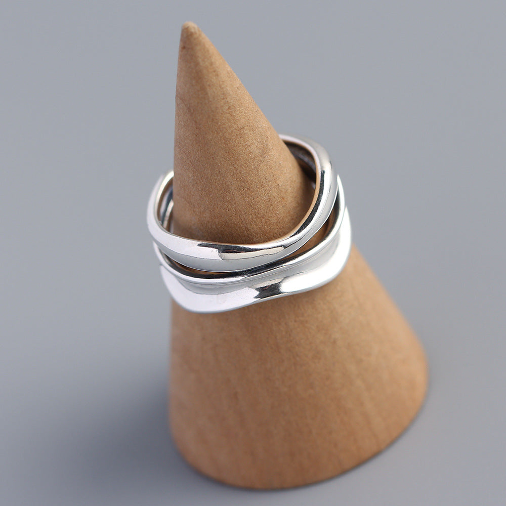 S925 Sterling Silver Women's Geometric Ring Double Layer Irregular Open Ring Fashion Jewelry