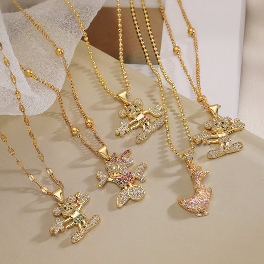 Collana con pendente geometrico irregolare minimalista da donna con placcatura in oro e zirconi