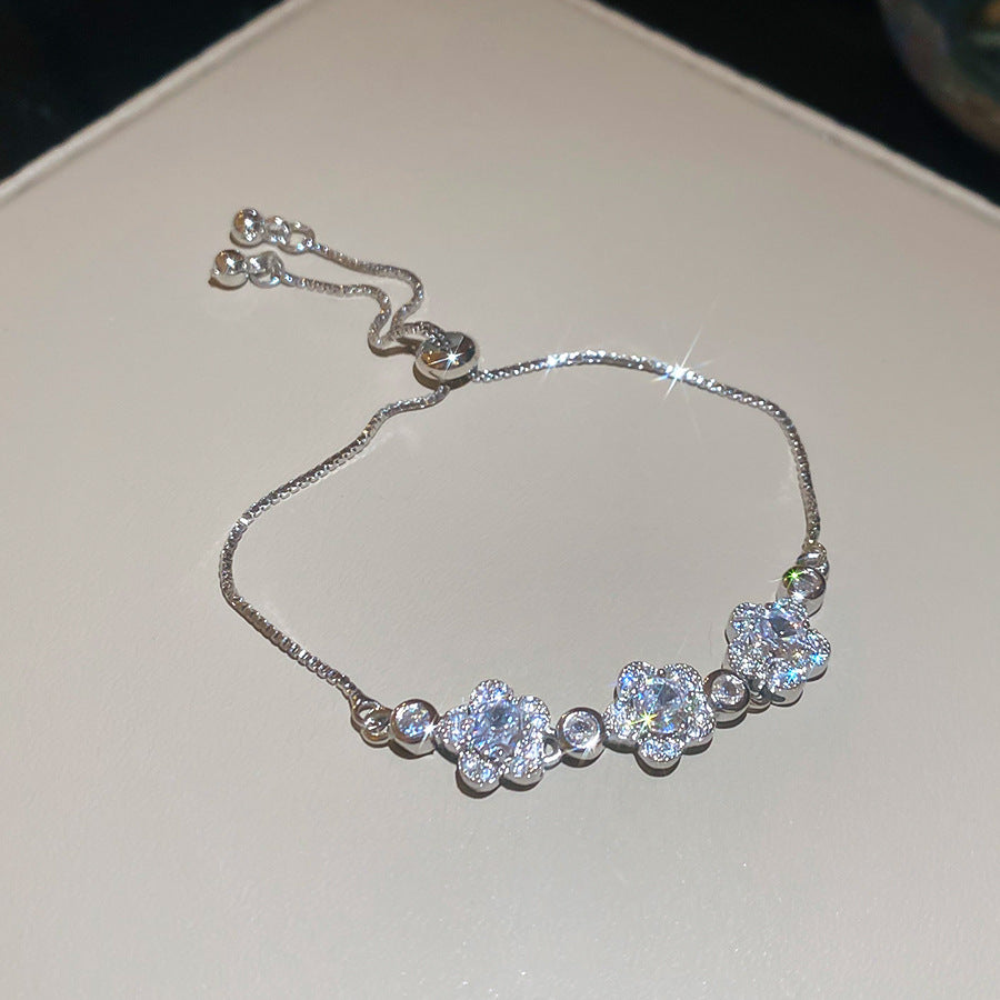 Bracciale in Rame con Zirconi a Forma di Fiore e Stella, Lussuoso, da Donna, dallo Stile Elegante per Ogni Giorno