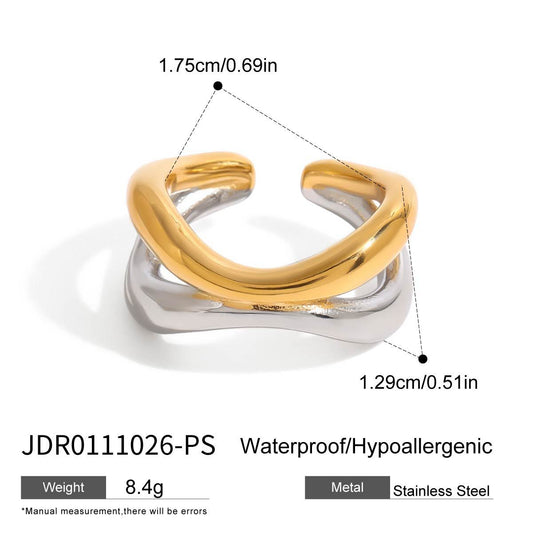 Anillo de Acero Inoxidable con Baño de Oro y Diseño Geométrico para Mujer