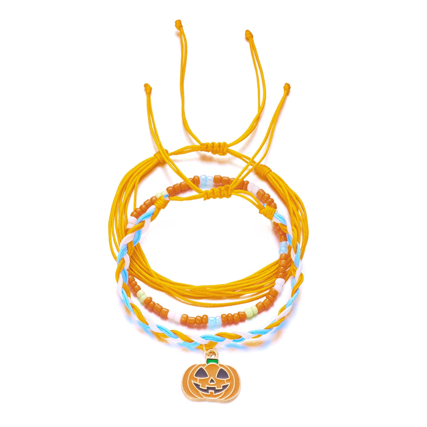 Set di braccialetti fatti a mano con perline a tema Halloween, con ciondoli a forma di zucca e fantasma su cordino cerato e catena in lega per donne