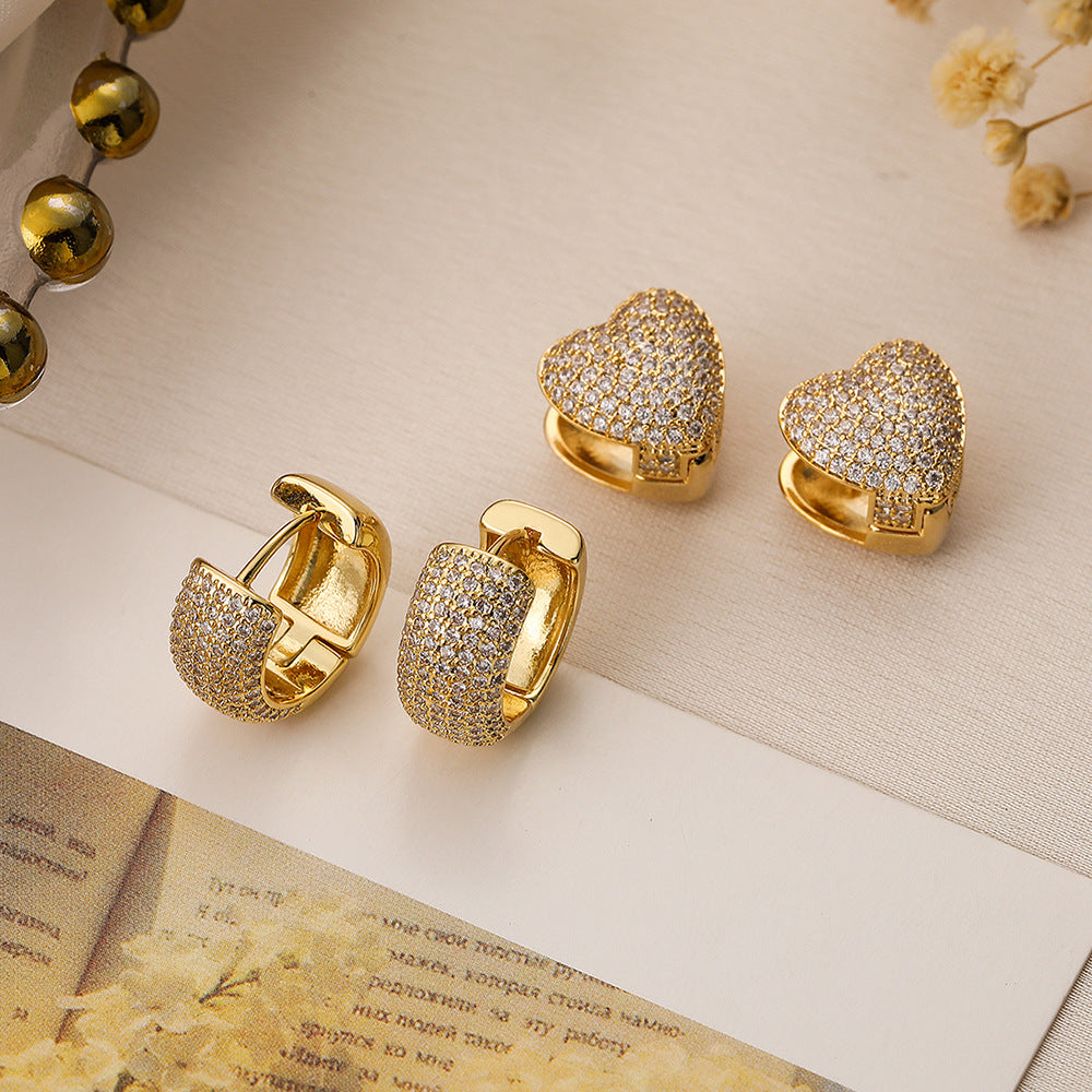 Orecchini geometrici minimalisti a forma di cuore in rame con placcatura in oro vero da donna