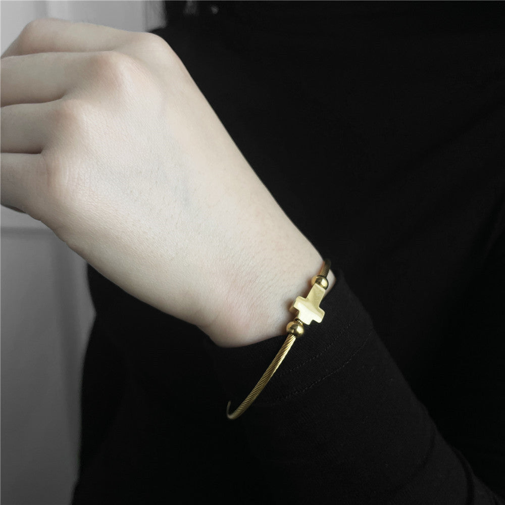 Adjustable Titanium Steel Cross Bracelet Plated Geometric Hand Jewelry