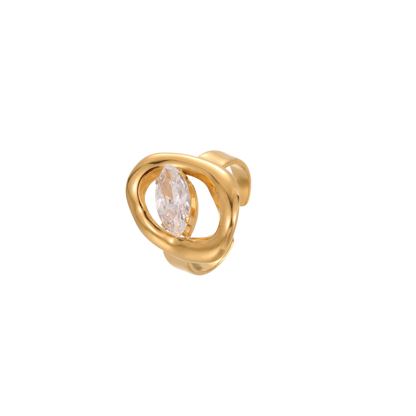 Anello da donna minimalista geometrico con zirconi in acciaio inossidabile con finitura placcata