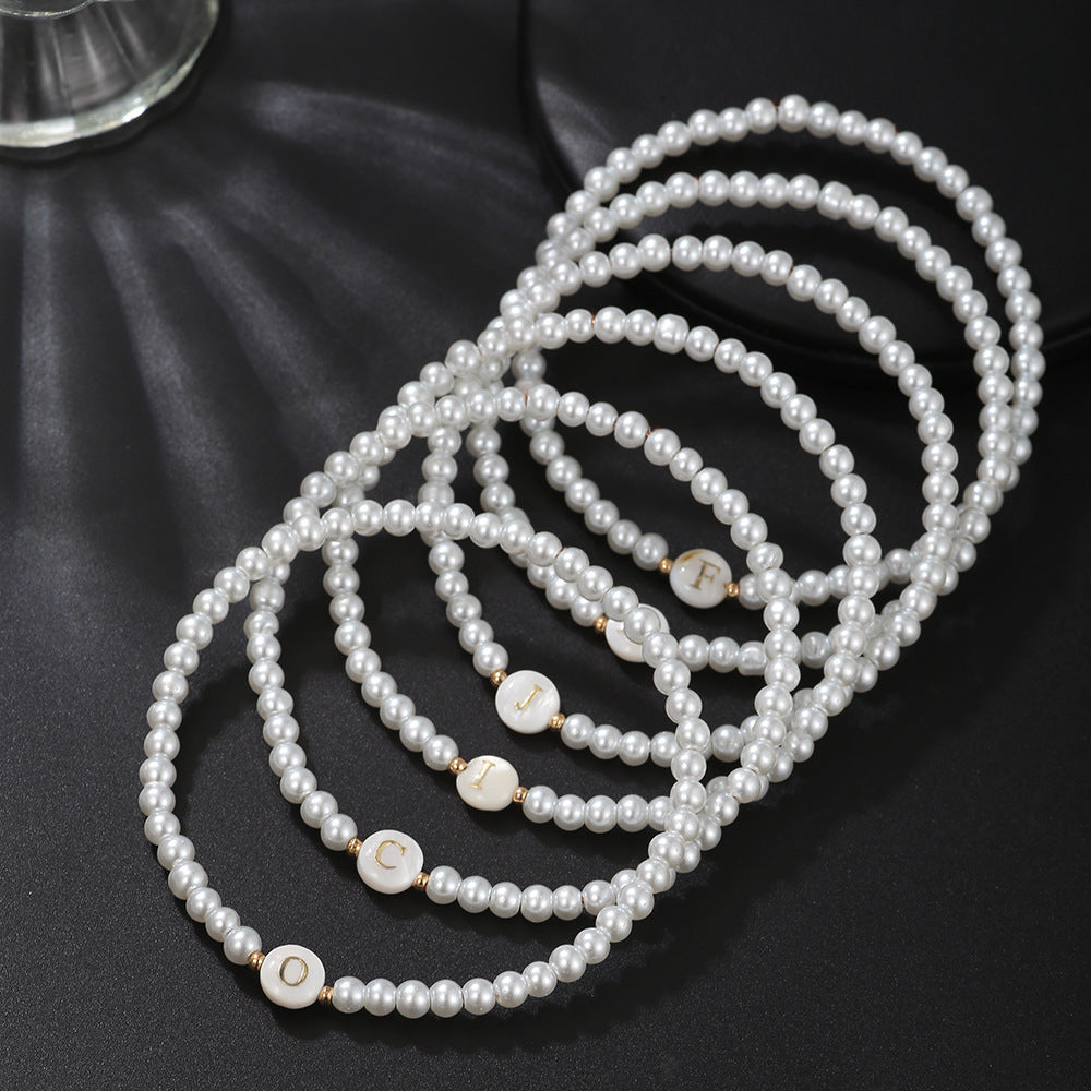 Minimalist Sweet Letter Imitation Pearl Handmade Bracelet for Women