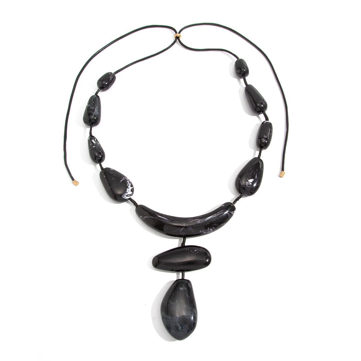 Exaggerated Geometric Oval Resin Pendant Long Necklace with Adjustable Wax Cord for Women