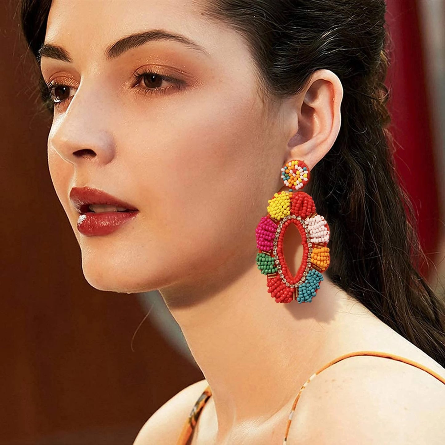 Bohemian Handmade Woven Glass Flamingo Floral Earrings Unisex
