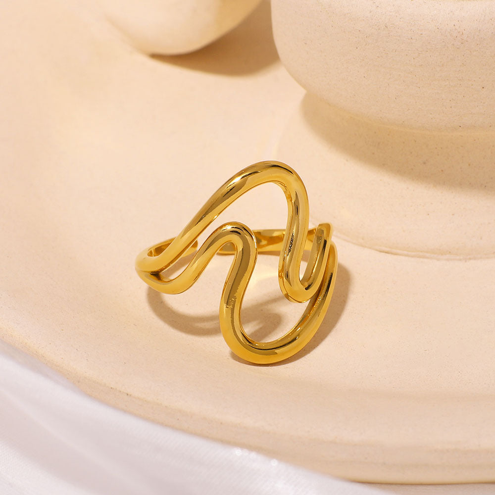 Minimalist Dripping Water Shape Hollow Geometric Stainless Steel Ring for Women with Plated Finish
