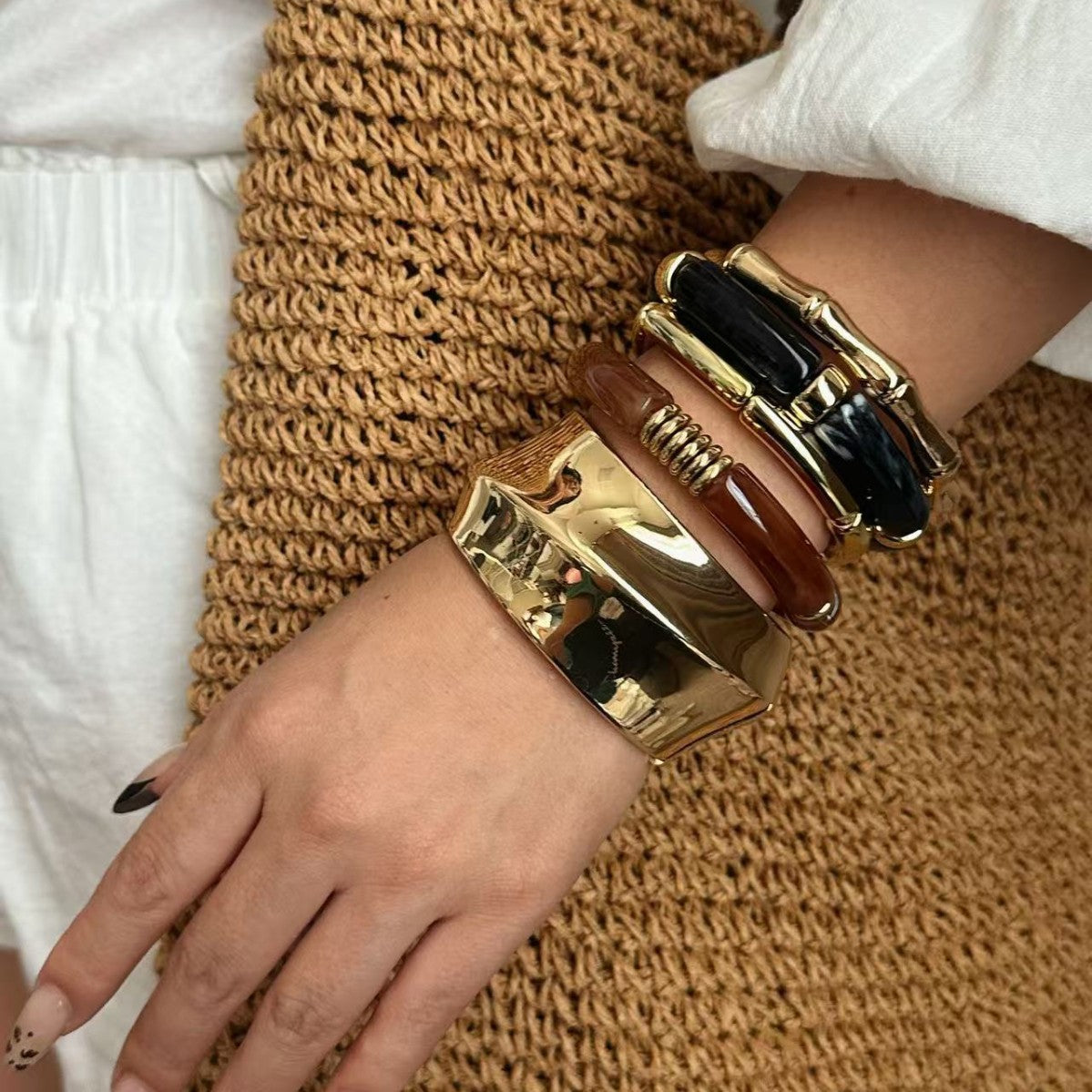 Geometric Alloy Plated Bracelet Set