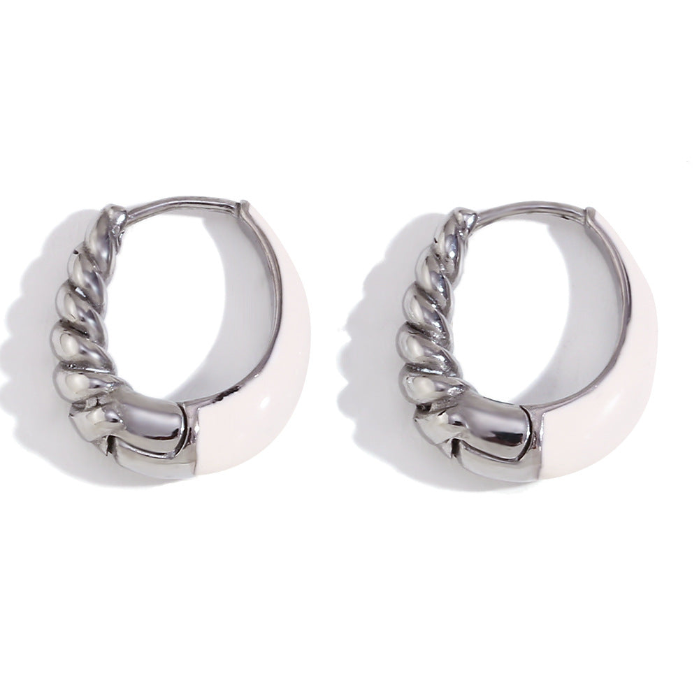 Minimalist Titanium Steel Earrings with 18K Gold Plating, Pear-Shaped Enamel Threaded Studs for Women