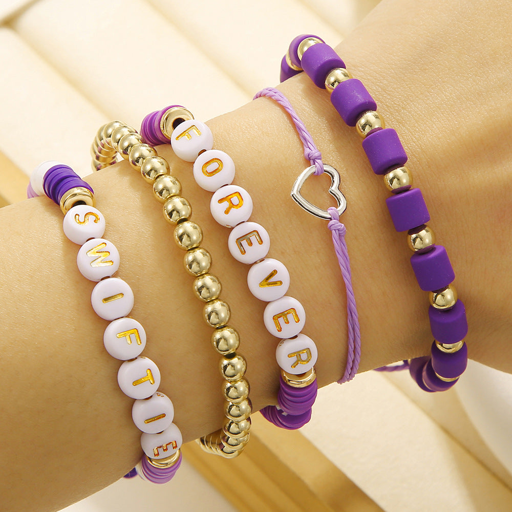 Purple Resin Letter Bead Bracelet with Brass and Acrylic Accents for Unisex
