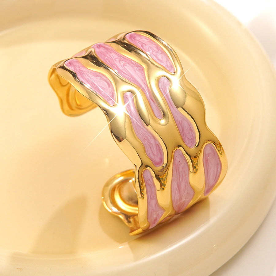 Bracciale Aperto in Acciaio Inossidabile con Gocce Geometriche Minimaliste a Olio