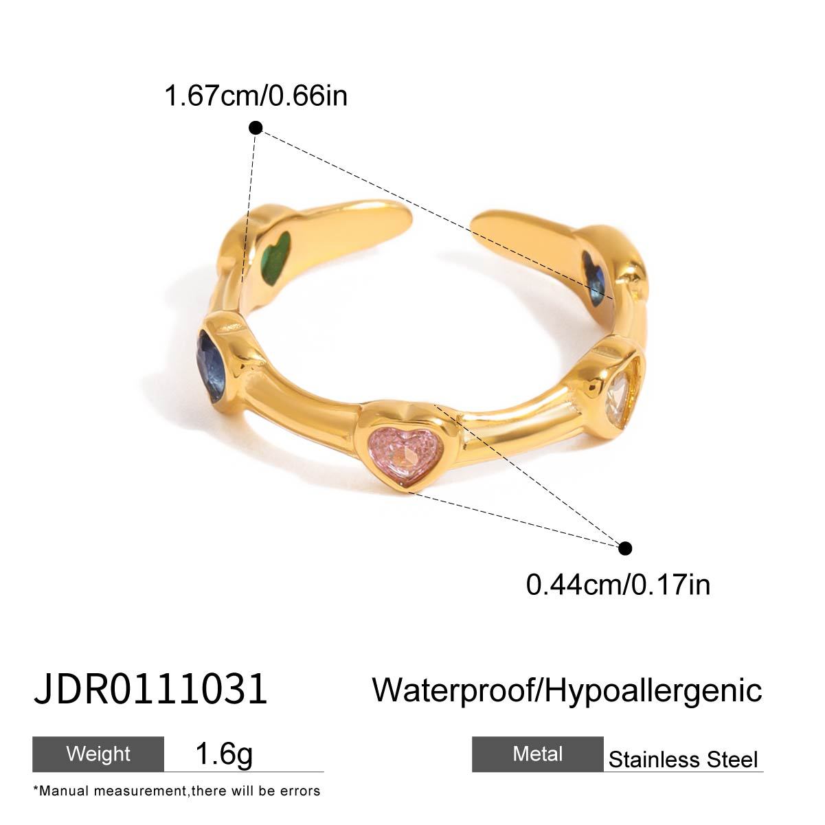 Minimalist Heart Shaped Cubic Zirconia Inlaid Plated Stainless Steel Ring for Women