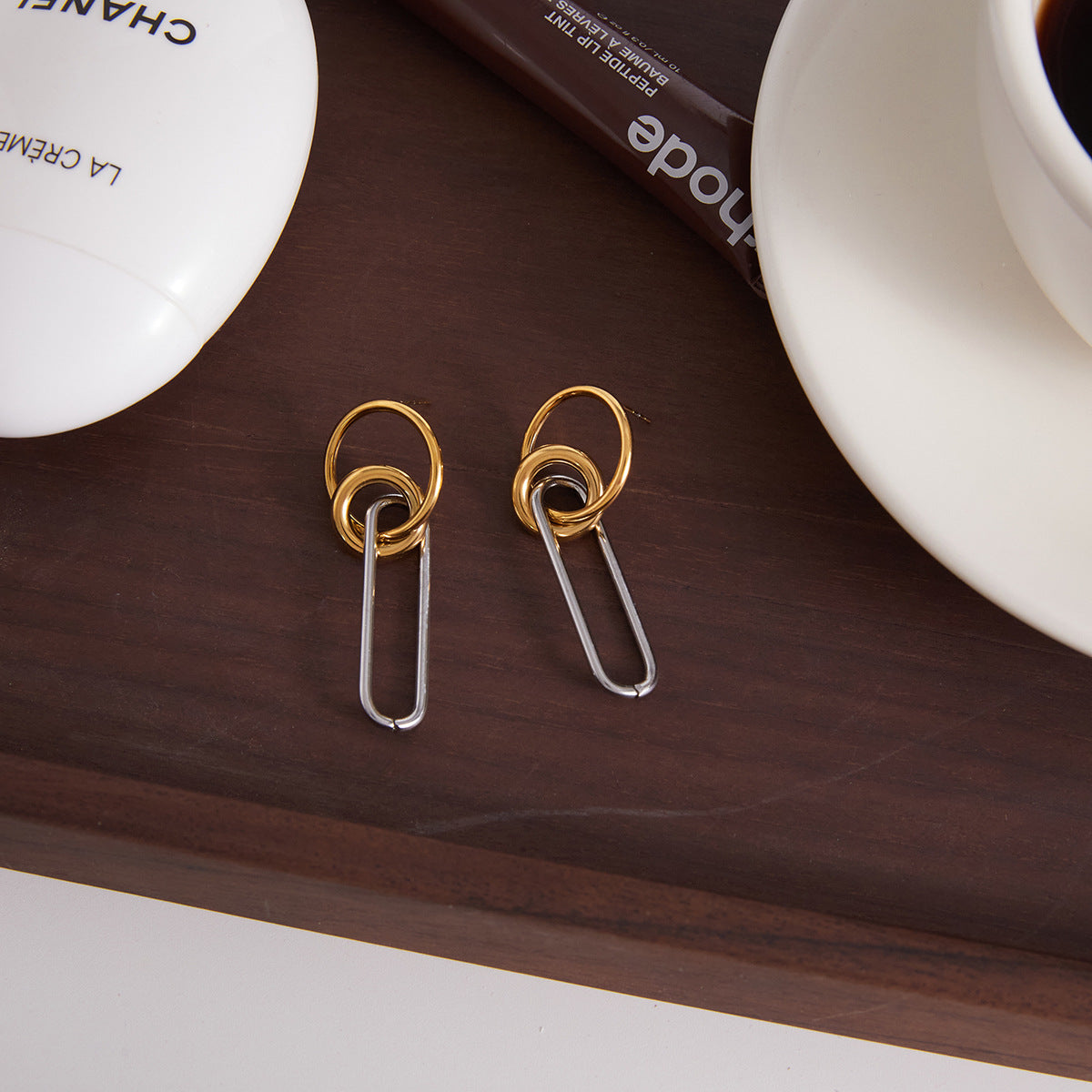 Elegant Minimalist Geometric Oval Stainless Steel 18K Gold Plated PVD Earrings for Women