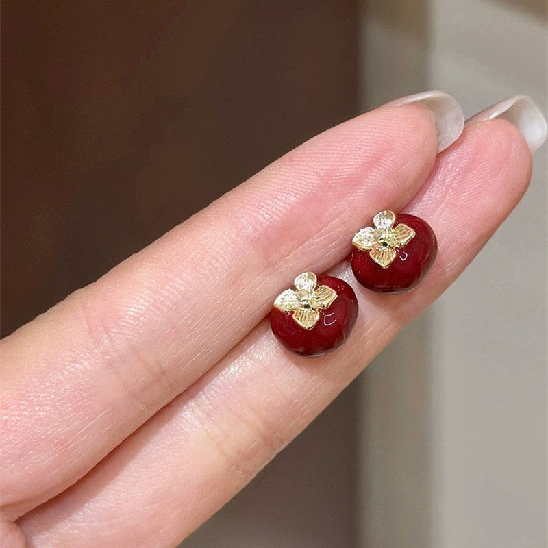 Retro Minimalist Geometric Resin Earrings with Zirconia Accents and 925 Silver Posts for Women