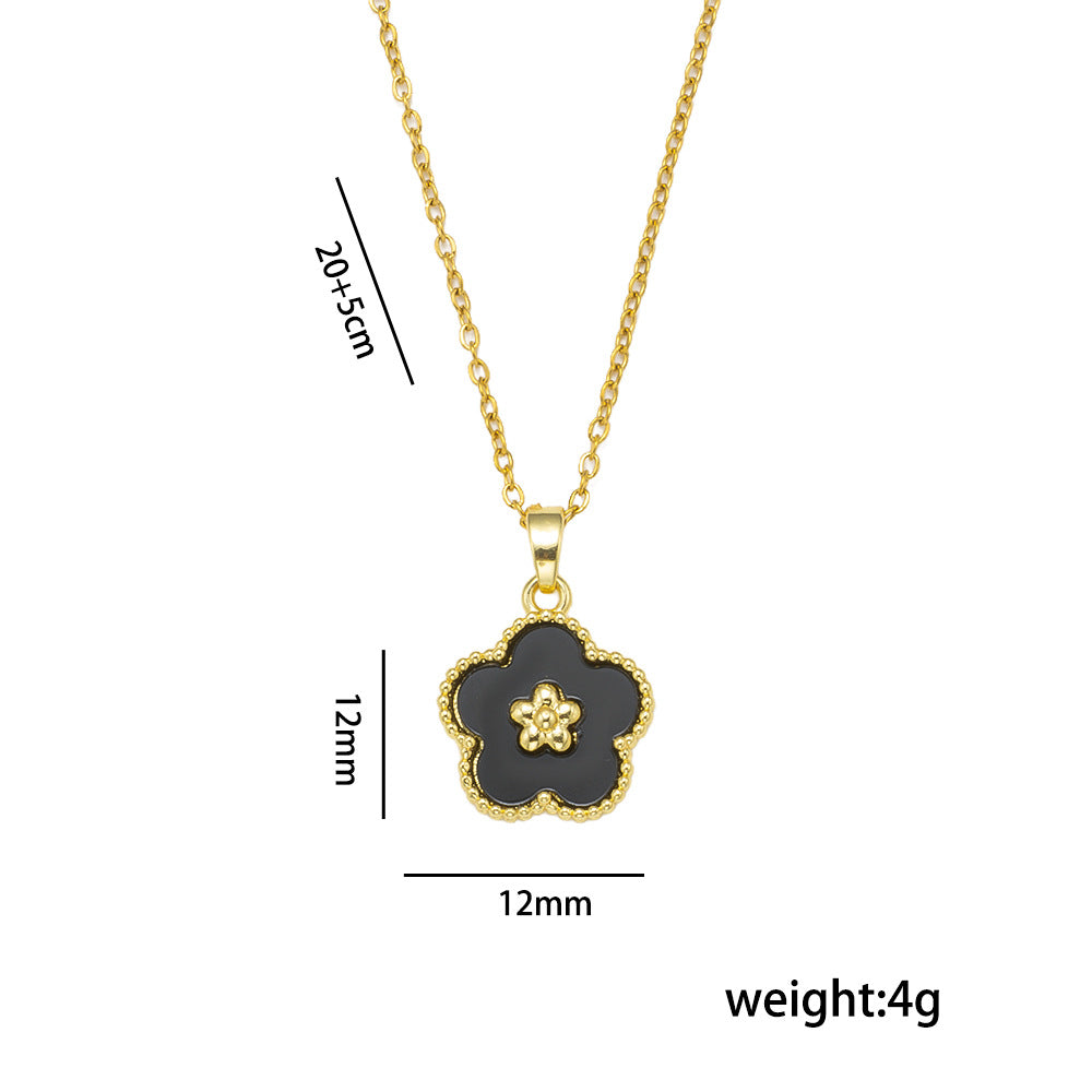Minimalist Delicate Plum Blossom Seashell Flower Necklace for Women with Gold-Plated Copper Pendant on Cross Chain