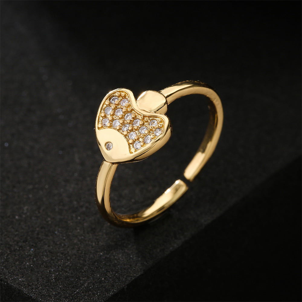 Minimalist Geometric Animal Brass Gold Plated Ring with Cubic Zirconia for Women