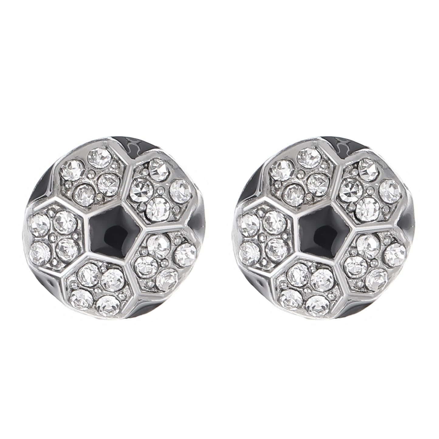 Geometric Round Rhinestone Inlaid Alloy Sports Ball Stud Earrings for Unisex