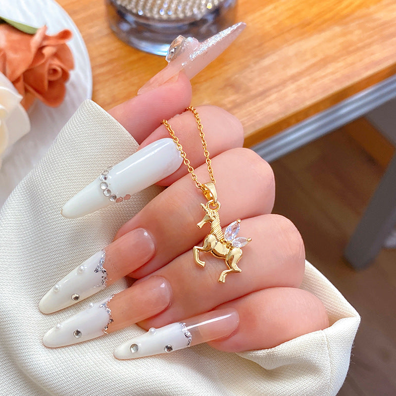 Elegant Minimalist Micro-Paved Cubic Zirconia Heart Geometric Titanium Steel Necklace with Brass Pendant