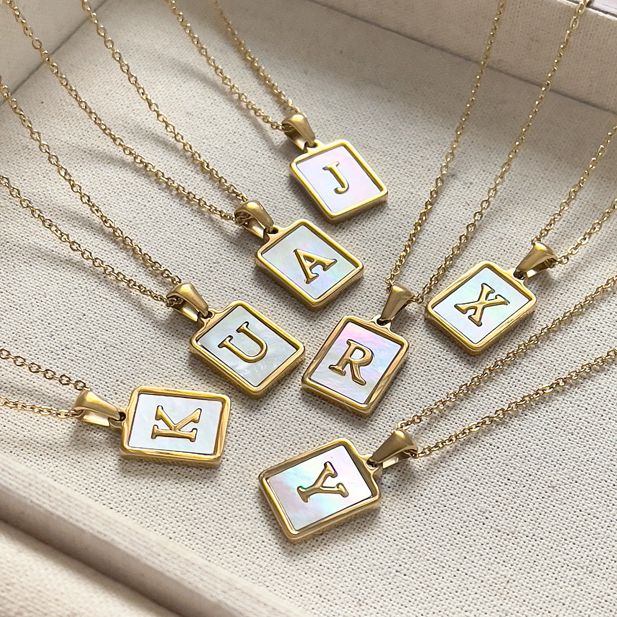 Minimalist Letter Pendant Necklace in Titanium Steel with 18K Gold Plating on Stainless Steel Chain for Women