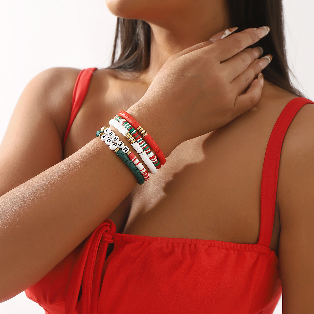 Juego de Pulseras Elásticas con Letras de Estilo Bohemio para Mujer, Pulseras Hechas a Mano de Arcilla Polimérica y Plástico