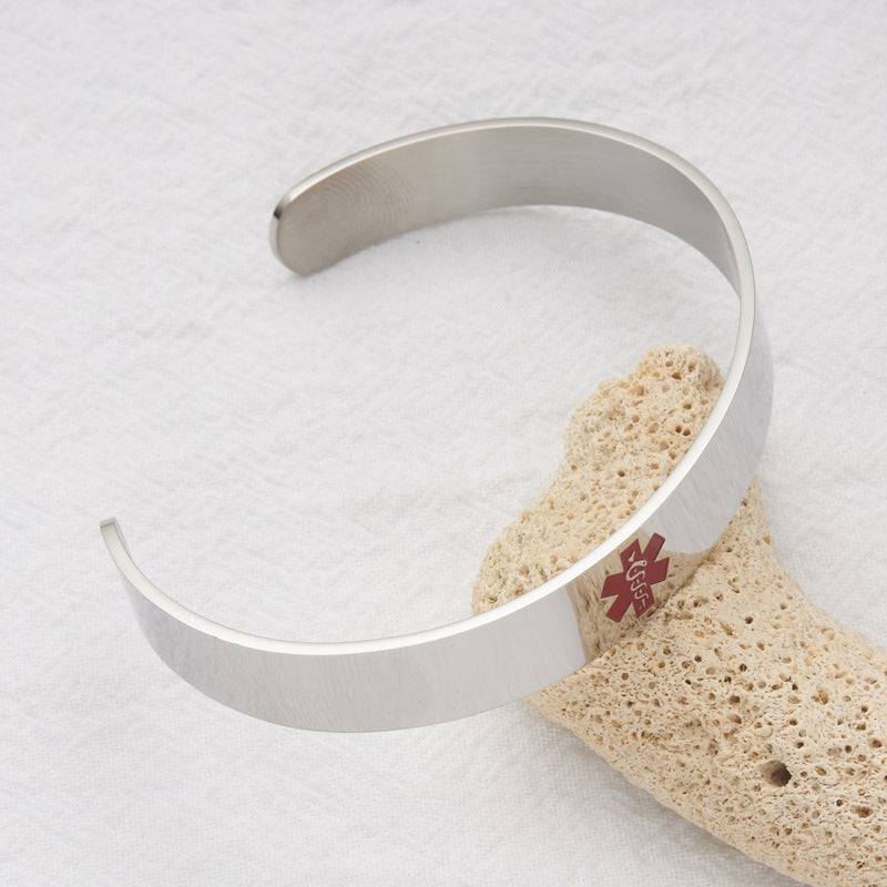 Minimalist U-Shaped Stainless Steel Medical Symbol Bracelet for Women with Polished Finish
